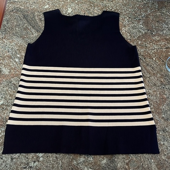 LAUREN RALPH LAUREN Silk Blend Striped Sweater Tank Navy Medium Petite Fisherman - Picture 3 of 8